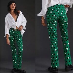 Anthro Maeve The Cigarette Green Heart Slim Jeans 31 stars stretch